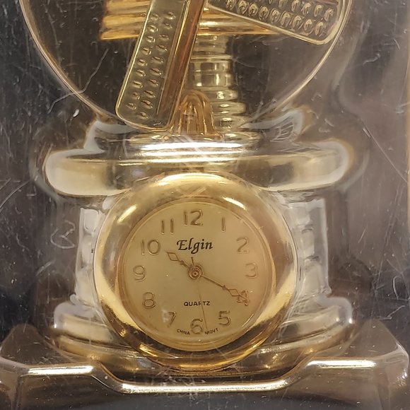 ELGIN WINDMILL GOLD AND SILVER TONE MINI CLOCK *RARE* GENUINE VINTAGE NEW SEALED - Picture 6 of 9